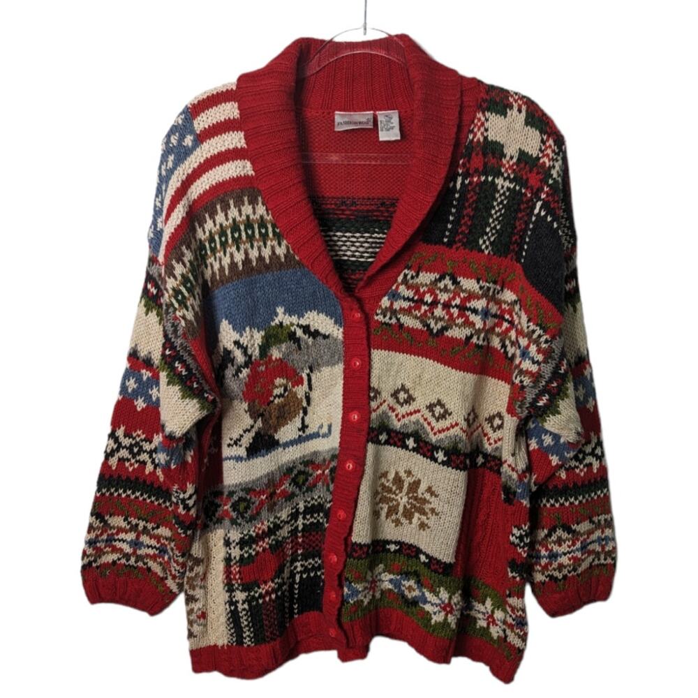 Y2K Fashion Bug Winter Holiday Shawl Collar Cardigan Sweater Plus Size 18 20